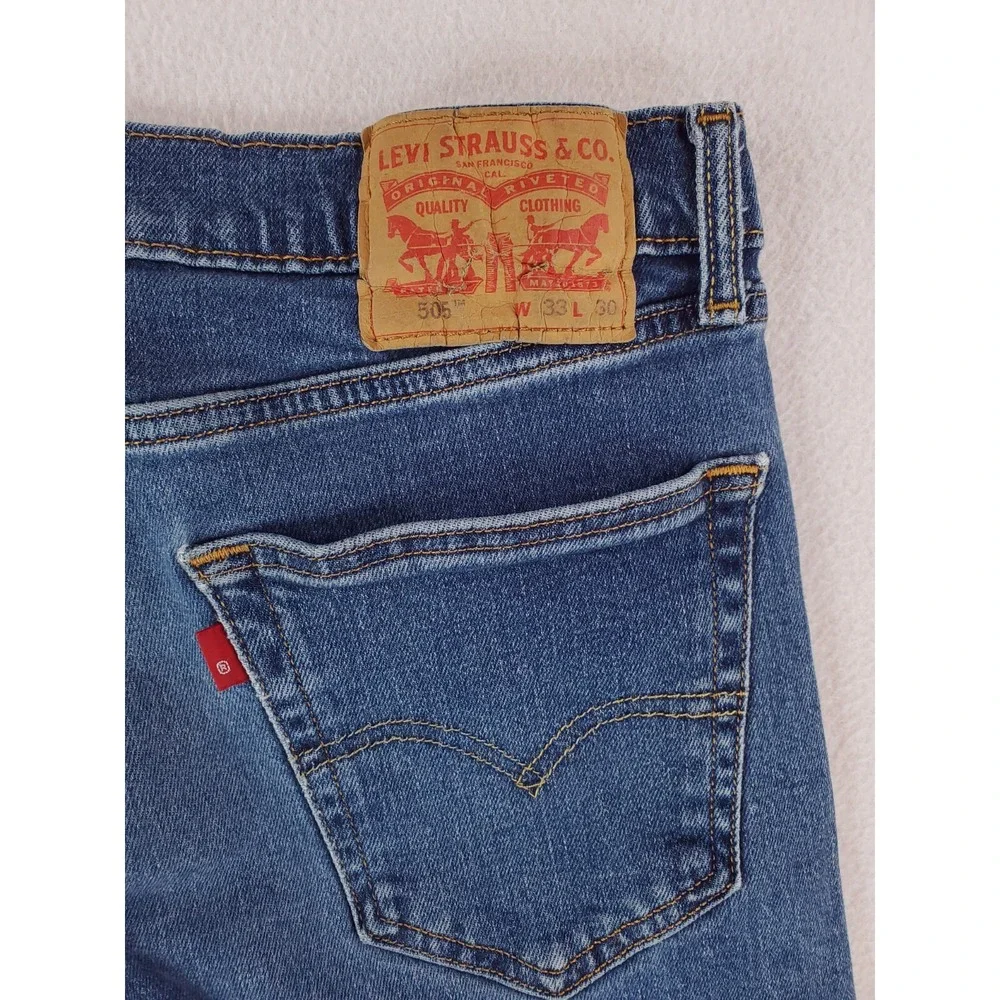 Levis 505 Jeans Mens 33x30 Blue Regular Straight Stretch Denim Pants Medium